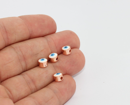 6mm Rose Gold Evil Eye Beads, Enamel Evil Eye Charms, MTE1429