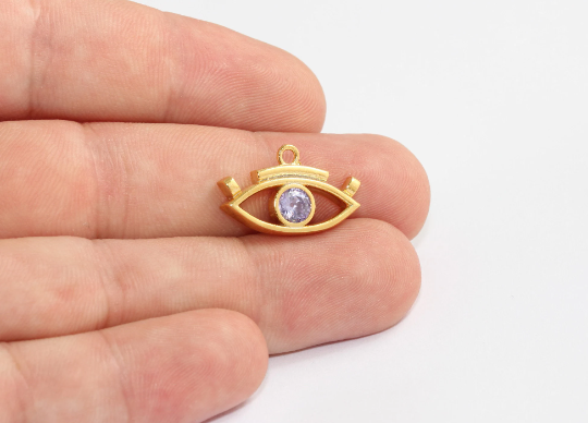 Occhio diabolico in oro lucido 24k 14x23 mm, occhio diabolico micro pavé, oro MLS652