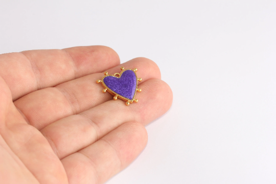 21mm 24k Shiny Gold Heart Charms, Love Necklace, Purple SLM1077