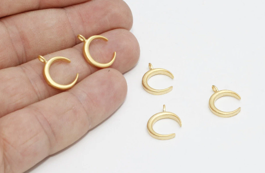12x16mm 24k Matt Gold Moon Charms, Crescent Moon, Gold BRT607