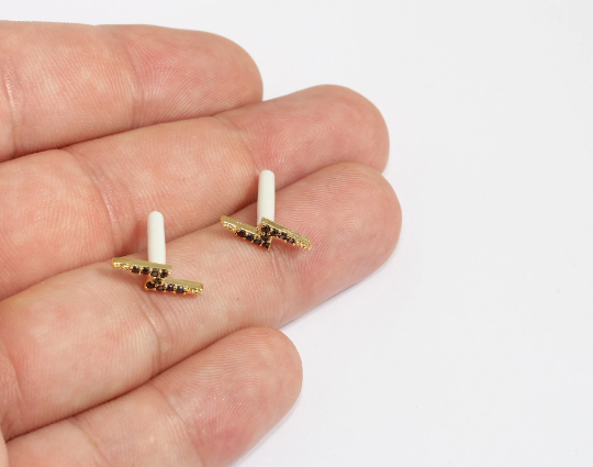 4x15mm 24k Shiny Gold Bolt Earrings, Micro Pave ,Gold MLS887