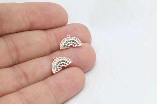 9x13 mm Mikro Döşeme Gökkuşağı, Mikro Döşeme Kolye, Zirkon Gökkuşağı Takıları, Kübik Zirkonya Takısı, Bilezik Takısı, Kolye Ucu, Gül Altın Takısı, ZRCN576