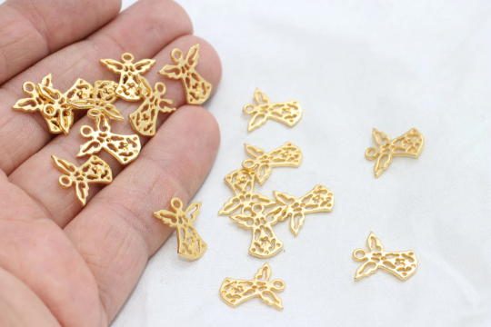 15x14mm 24k Gold Plated Angel Charms, Mini Pendant BRT98