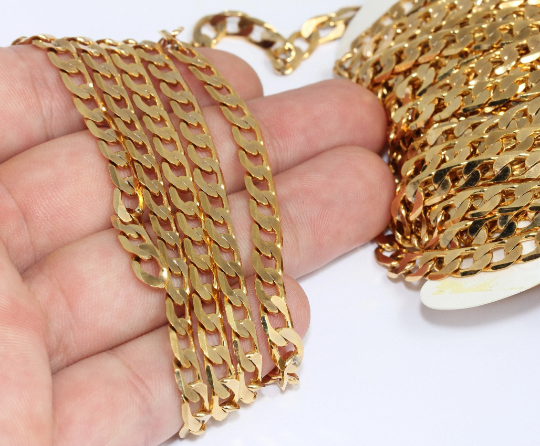 6x9mm 24k Shiny Gold Faceted Chain, Strong Curb Chain, CHK570
