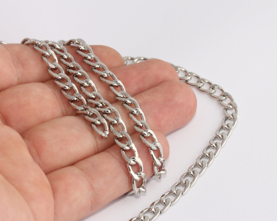 6x9mm Rhodium Plated Curb Chain, Soldered Chains, Chain CHK692-3