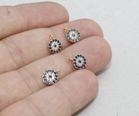 7x10mm 24 ayar Parlak Altın Nazar Boncuğu, Mikro Döşeme Nazar Boncuğu, Damla ZRCN27