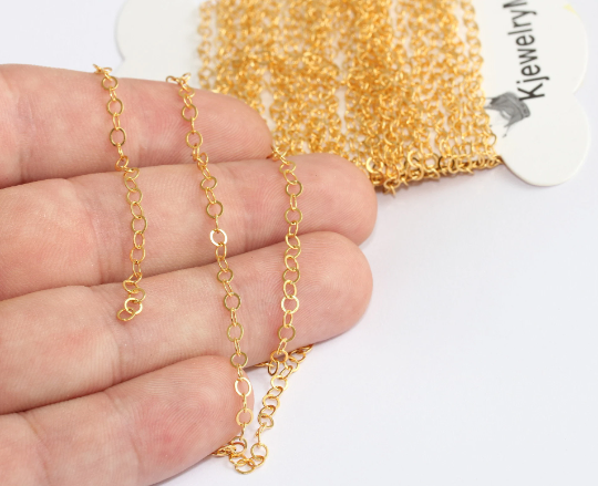 3 mm 24 ayar Parlak Altın Zincir, Küçük Rolo Zincirler, Lehimli, Altın BXB54-2