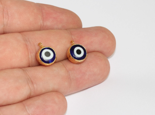 11mm 24k Shiny Gold Evil Eye Beads, Evil Eye Charms,Drop, MLS195