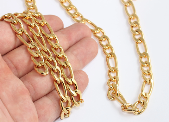 9x19mm 24k Shiny Gold Faceted Chain, Strong Curb Chain, CHK596