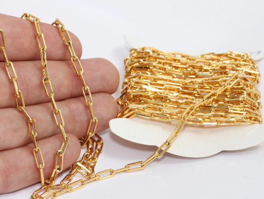 3,5x10mm 24k Shiny Gold Link Chain, Gold Bar Chain, cable BXB358