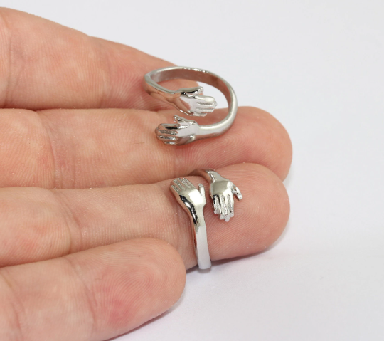 17-18mm Rhodium Plated Rings, Silver Hands Rings, Love MLS461