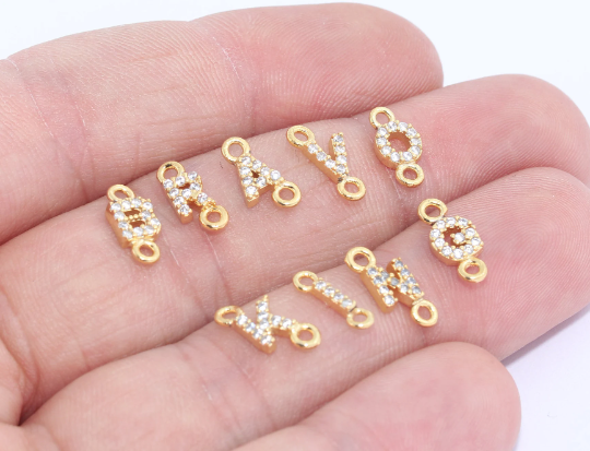 5x10mm 24k Shiny Gold Letter Charms, Two Loop Micro,        HRF20