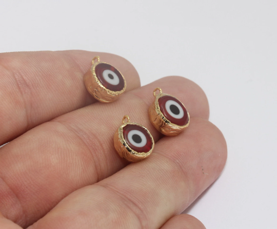 11mm 24k Shiny Gold Evil Eye Beads, Evil Eye Charms, Gold MLS196