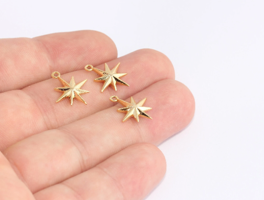 14x17mm 24k Shiny Gold North Star Charms, Star Pendant, SLM982