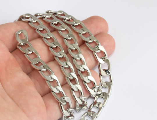 10x16mm Rhodium Plated Curb Chain, Large Link Chain, CHK619-1