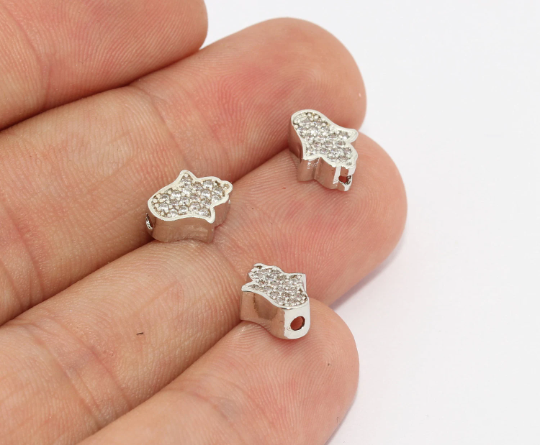 7x9mm Rodyum Kaplamalı Hamsa, Mikro Döşeme Hamsa Takıları, ZRCN836