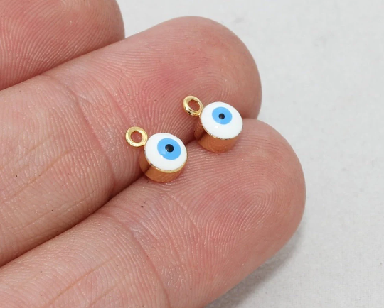 5x8mm 24k Shiny Gold Evil Eye Beads, Evil Eye Charms, MTE1039