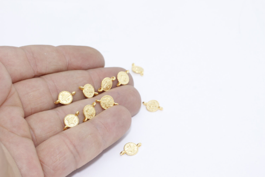 8mm Matt Gold Plated Ottoman Signature Flat Coins, Two BRT349
