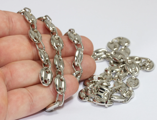 10x15 mm Rodyum Kaplama Çubuk Zincir, Oval Madeni Para Zincirleri, CHK433