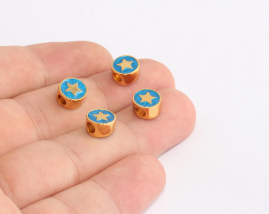 8 mm 24 ayar Parlak Altın Yıldız Tılsımları, Mavi Mine Yıldız Tılsımı, SLM1050