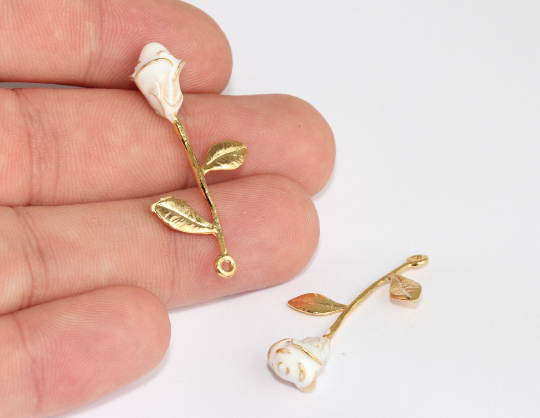 22x37mm 24k Shiny Gold Rose Pendant, Flower,Findings MLS791