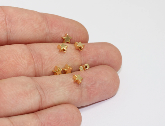 Perline a forma di stella in oro lucido 24k da 5 mm, ciondoli a forma di stella in oro, stella MLS431