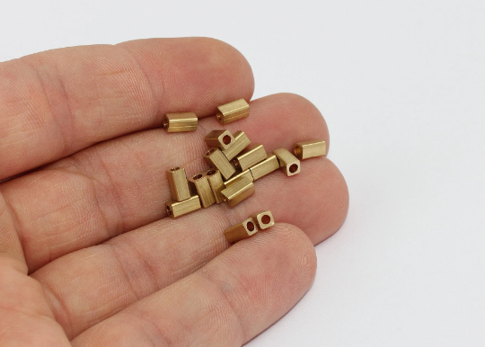 3x6mm Ham Pirinç Ara Parça Boruları, Boru Boncukları, Yuvarlak, AE146