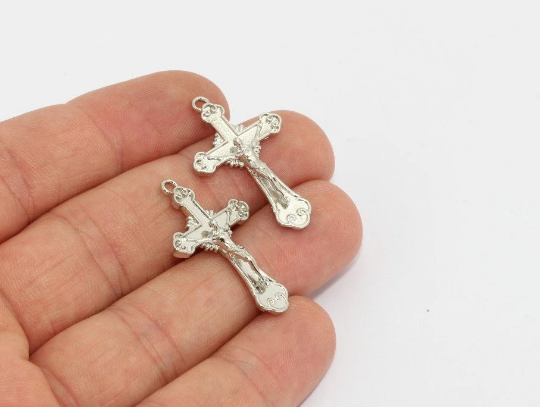 19x31mm Rhodium Plated Gold Cross Pendant, Cross , Brass MTE1196