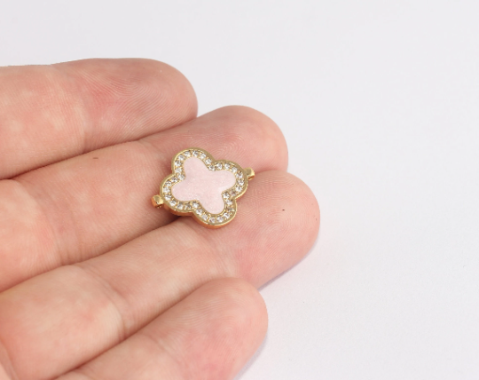 16x20mm 24k Shiny Gold Clover Charms, Light Pink Enamel , XP293