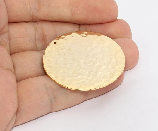 40mm 24k Shiny Gold Hammered Coins, Coin Charms, MTE978