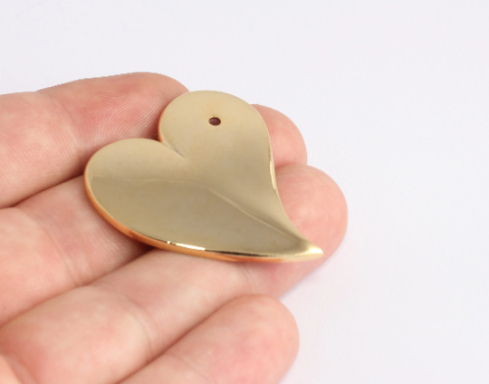 Ciondolo a forma di cuore lucido 24k 36x40 mm, collana a forma di cuore in oro, XP41