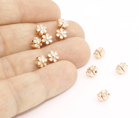 6mm Rose Gold Flower Beads, Spacer Beads, Connector Beads, Two ROSE666