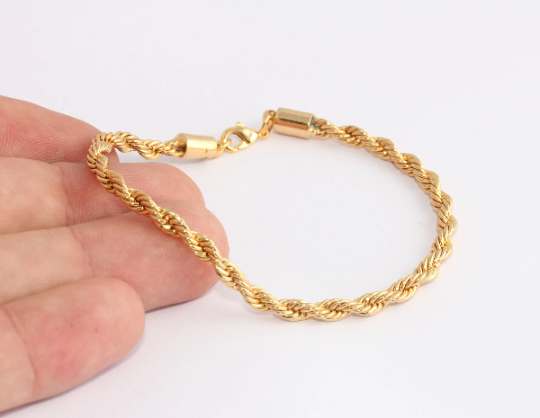 7" 24k Shiny Gold Rope Bracelets, Snake Chain Bracelets,          CHK706-2