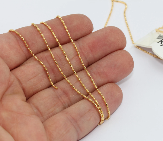 Collana a catena con palline in oro lucido 24k da 1 mm, catena saldata, BXB311