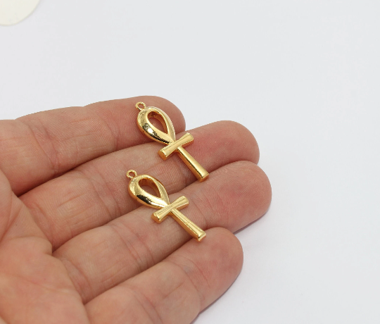 11x28mm 24k Shiny Gold Plated Ankh Charms, Ankh, Life , MTE1531