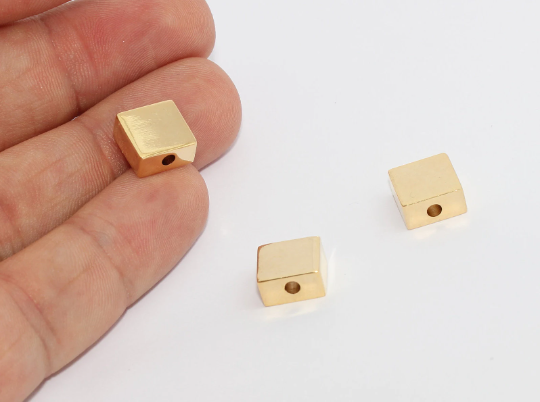 Cube Beads, Rectang, Gold Plated