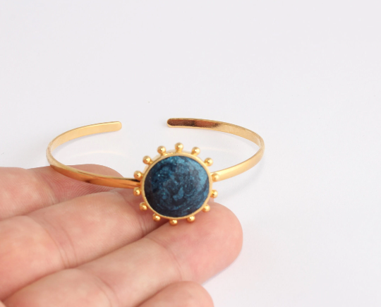 60mm 24k Shiny Gold Bracelet, Night Blue Enamel , Bracelet, CHK707-3
