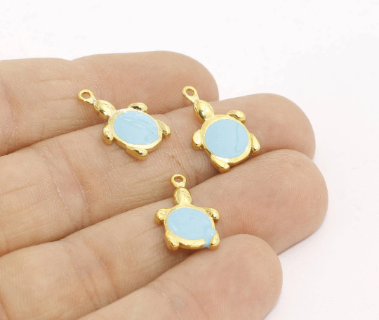 11x18mm 24 Ayar Parlak Altın Kaplumbağa Tılsımı, Kaplumbağa Kolye Ucu, MTE297