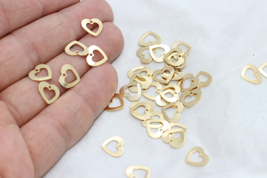 Heart Charms, Heart Coins, Gold Beads