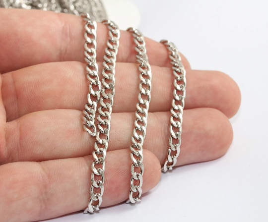4,5x6,5mm Rhodium Curb Chain, Soldered Chains, Faceted CHK517