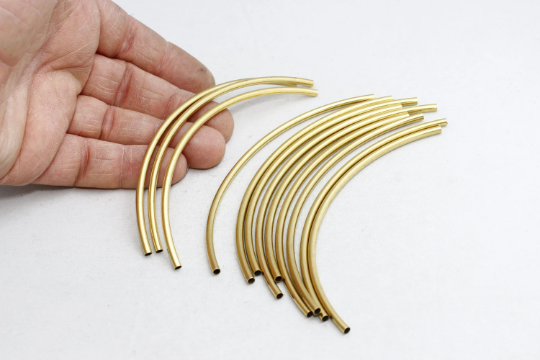 3x110mm Raw Brass Curved Tubes, Curved Tubes, Oval Tube TBR81