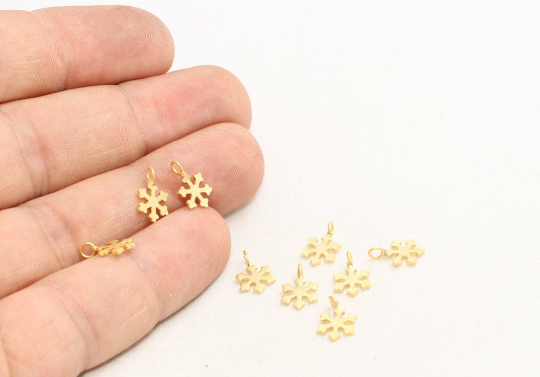7x10mm 24k Matt Gold Snowflake Charm, Snowflake , BRT251