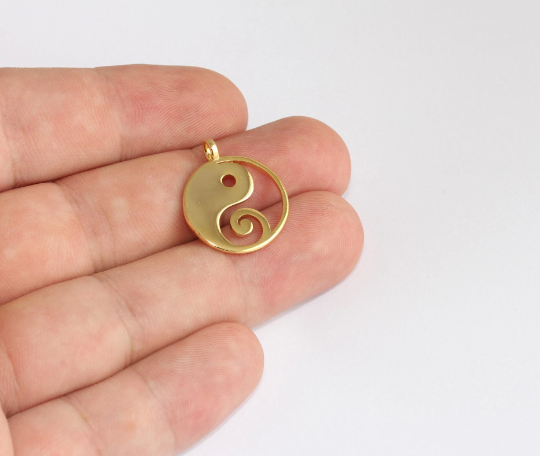 20x23mm 24k Parlak Altın Madalyon, Yin Yang Yuvarlak, SLM132