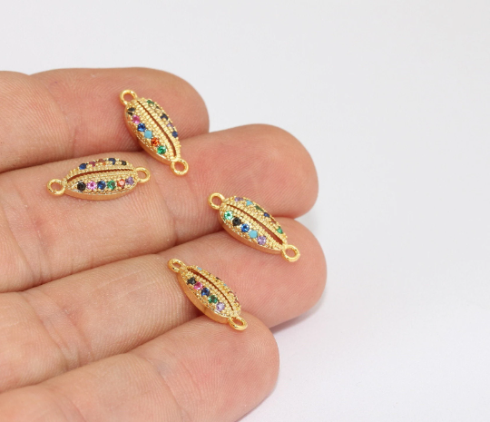 6x16mm 24 Ayar Parlak Altın Deniz Kabuğu Takıları, Mikro Döşeme, Altın MLS89