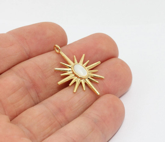 25x32mm 24k Shiny Gold North Star Charm, Cream Stone BRT809