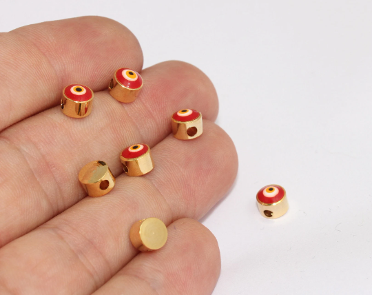 6mm 24k Shiny Gold Evil Eye Beads, Red Enamel Evil Eye FNL181