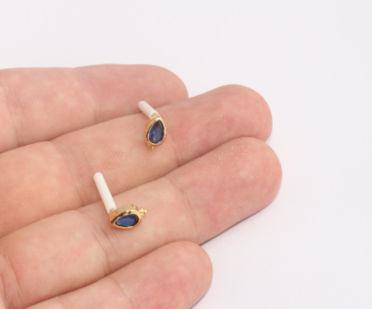 5x9mm 24k Shiny Gold Stud Earrings, Micro Pave Teardrop SLM379