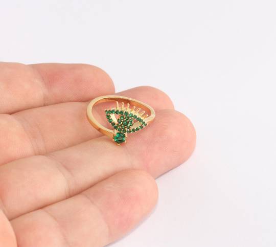 17-18mm 24k Shiny Gold Eye Ring, Micro Pave Green Stone SLM848