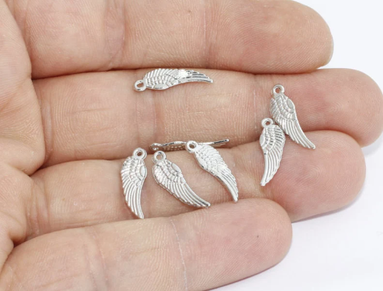 6x15 mm Rodyum Kaplamalı Melek Kanatları, Melek Takıları, Kolye, CR176