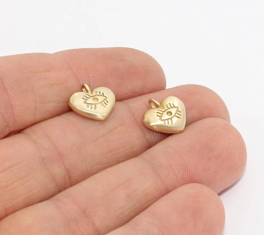 11mm Raw Brass Heart, Brass Pendant,  Heart Charms, Gold  AE229